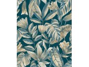 Modrá vliesová tapeta s květinami a listy, BZ3104, Belize, Grandeco