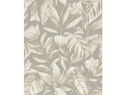 Šedá vliesová tapeta s květinami a listy, BZ3103, Belize, Grandeco