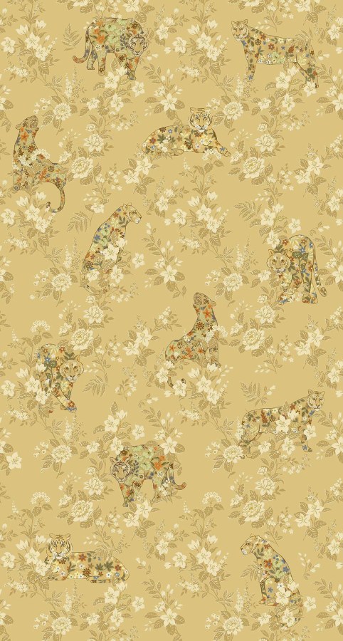 Tapety Yara - Tapety dle materiálu - Vliesové tapety - Okrová vliesová obrazová tapeta na zeď, šelmy, květiny, 333550, Festival, Eijffinger Okrová vliesová obrazová tapeta na zeď, šelmy, květiny, 333550, Festival, Eijffinger - Vliesové tapety