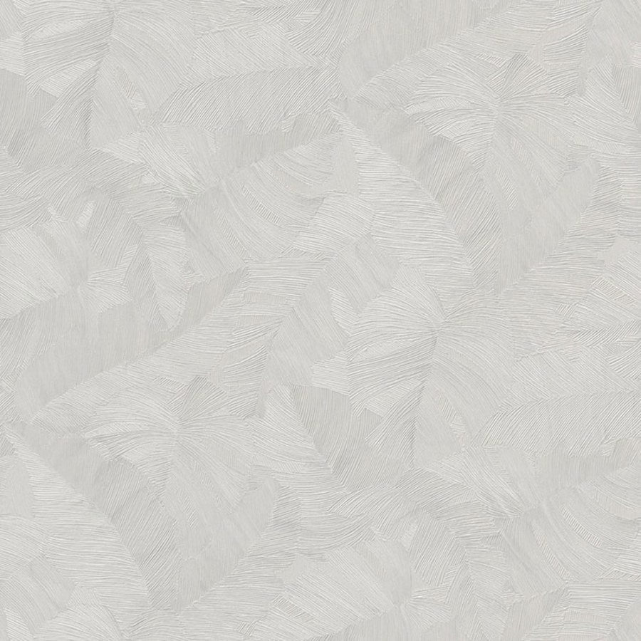 Šedo-béžová vliesová tapeta s plastickými listy, TI2105, Time 2025, Grandeco - Vliesové tapety