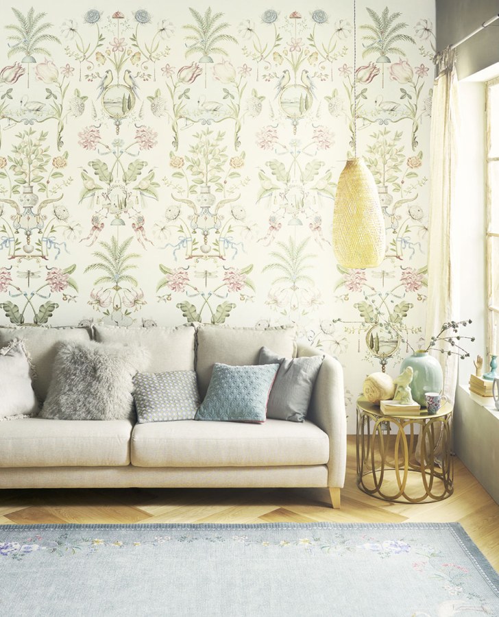 Krémová vliesová obrazová tapeta na zeď, rostliny, ptáci, 333164, Pip Studio 6, Eijffinger - Vliesové tapety