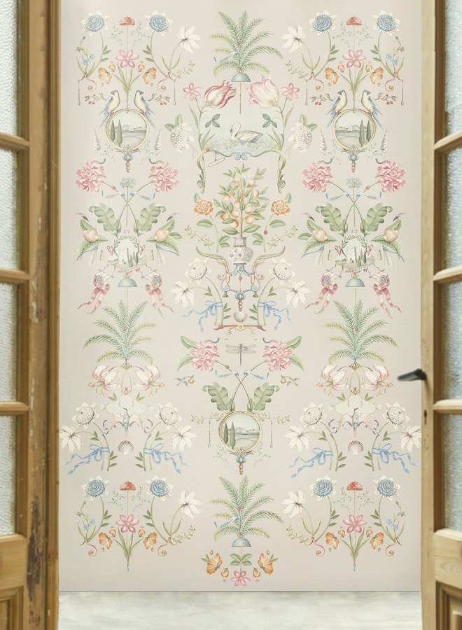 Tapety Yara - Tapety dle materiálu - Vliesové tapety - Béžová vliesová obrazová tapeta na zeď, rostliny, ptáci, 333163 PIP 6 Eijffinger Béžová vliesová obrazová tapeta na zeď, rostliny, ptáci, 333163 PIP 6 Eijffinger - Vliesové tapety