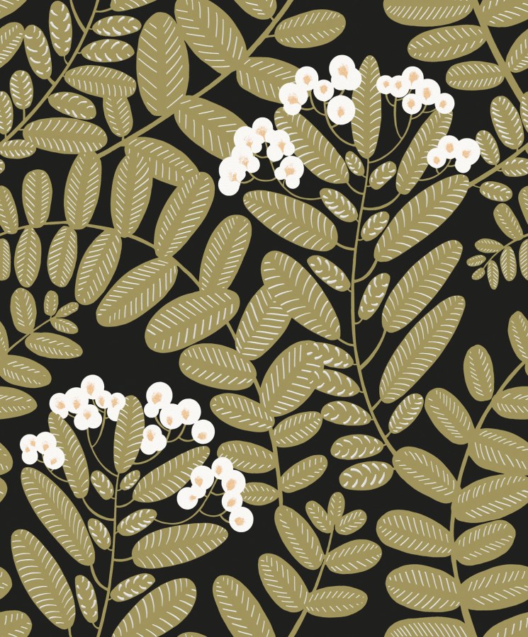 Černá vliesová tapeta s listy, YSA004, Mysa, Khroma by Masuree - Vliesové tapety