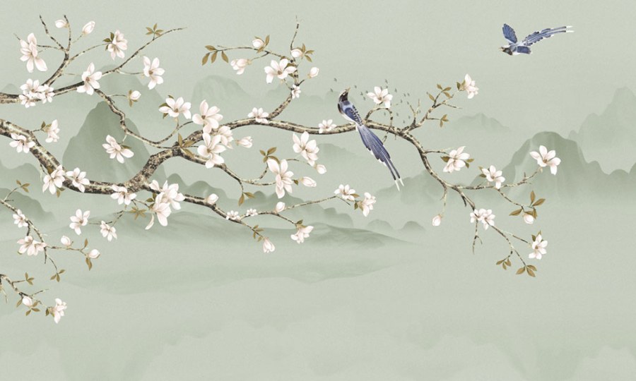 Luxusní vliesová obrazová tapeta na zeď, Rozkvetlá větvička Sakury, Z34983, Elie Saab - Vliesové tapety