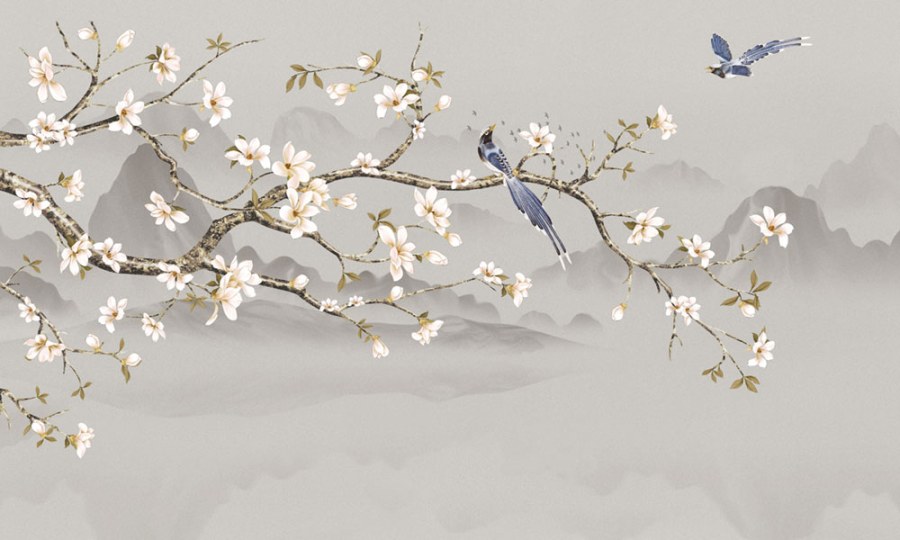 Luxusní vliesová obrazová tapeta na zeď, Rozkvetlá větvička Sakury, Z34982, Elie Saab - Vliesové tapety