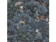 Vliesová tapeta na zeď, modrá, listy, opičky, 142313, Jaipur, Graham Brown Premium