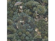 Vliesová tapeta na zeď, hnědo-zelená, listy, opičky, 142311, Jaipur, Graham Brown Premium