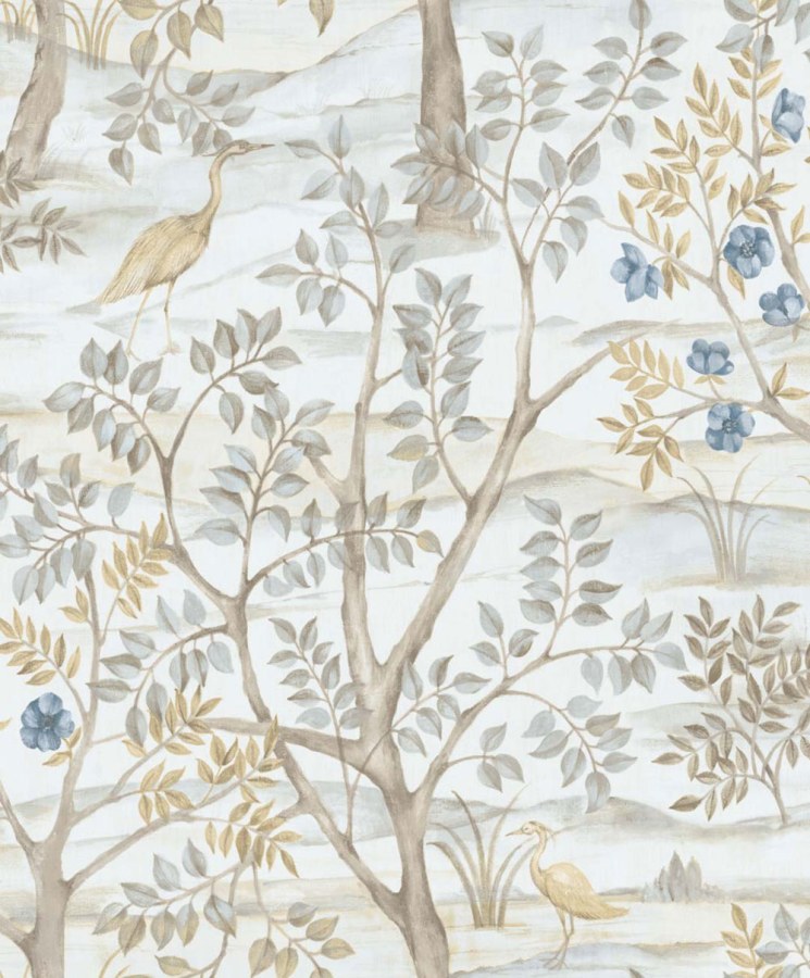 Vliesová tapeta na zeď, modrá, stromy, ptáci, 8316, Blooming Garden 2, Parato by Cristiana Masi - Parato by Cristiana Masi