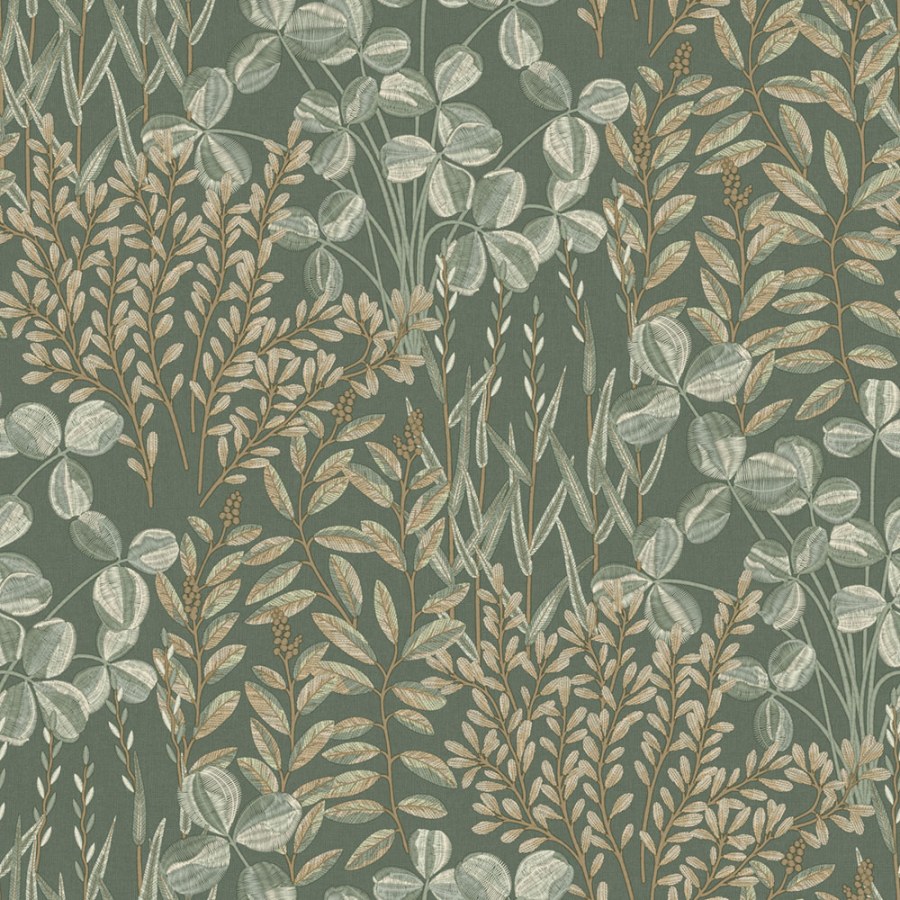 Vliesová tapeta na zeď, zelená, listy a trávy, A78901, Inia, Grandeco - Grandeco