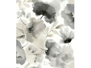Šedo-béžová vliesová květinová tapeta na zeď, BL1771, Blooms Second Edition Resource Library, York