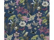 Modrá vliesová tapeta s květinami a motýly, BL1723, Blooms Second Edition Resource Library, York