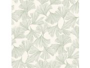 Bílá vliesová tapeta na zeď, zelené listy ginkga DD3745, Dazzling Dimensions 2, York