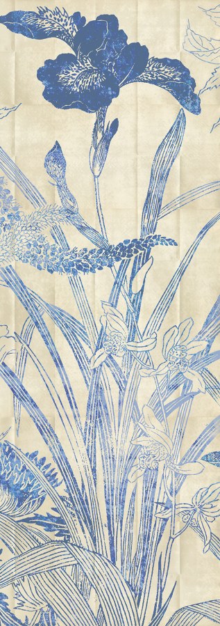 Modrá vliesová fototapeta na zeď, Květiny, listy, DG3LEI1033, Wall Designs III, Khroma by Masureel - Khroma by Masureel