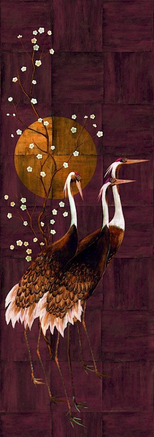 Vliesová obrazová tapeta na zeď, hnědá, bílá, stojící jeřábi, DGTRA7011-300, Traces, Masureel - Masureel