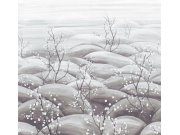 Vliesová obrazová tapeta na zeď, šedá, bílá, větvičky kvetoucí sakury, DGTRA5033-300, Traces, Masureel