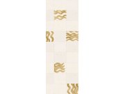 Vliesová obrazová tapeta na zeď, béžová, zlatá, vlnky ve čtvercích, DGTRA6023-300, Traces, Masureel