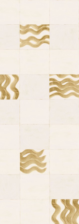 Vliesová obrazová tapeta na zeď, béžová, zlatá, vlnky ve čtvercích, DGTRA6023-300, Traces, Masureel - Masureel