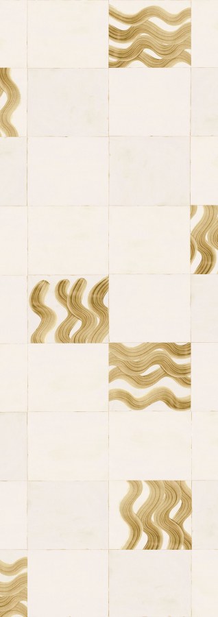 Vliesová obrazová tapeta na zeď, béžová, zlatá, vlnky ve čtvercích, DGTRA6022-300, Traces, Masureel - Masureel