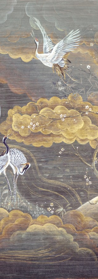 Vliesová obrazová tapeta na zeď, šedá, bílá, letící jeřábi, DGTRA4022-300, Traces, Masureel