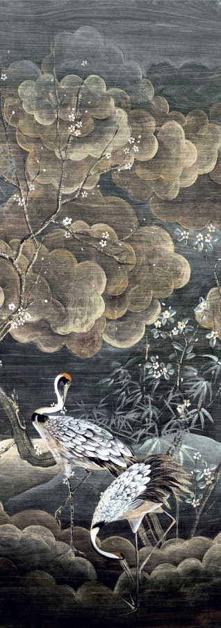 Vliesová obrazová tapeta na zeď, černá, šedá, letící jeřábi, DGTRA4013-300, Traces, Masureel - Masureel