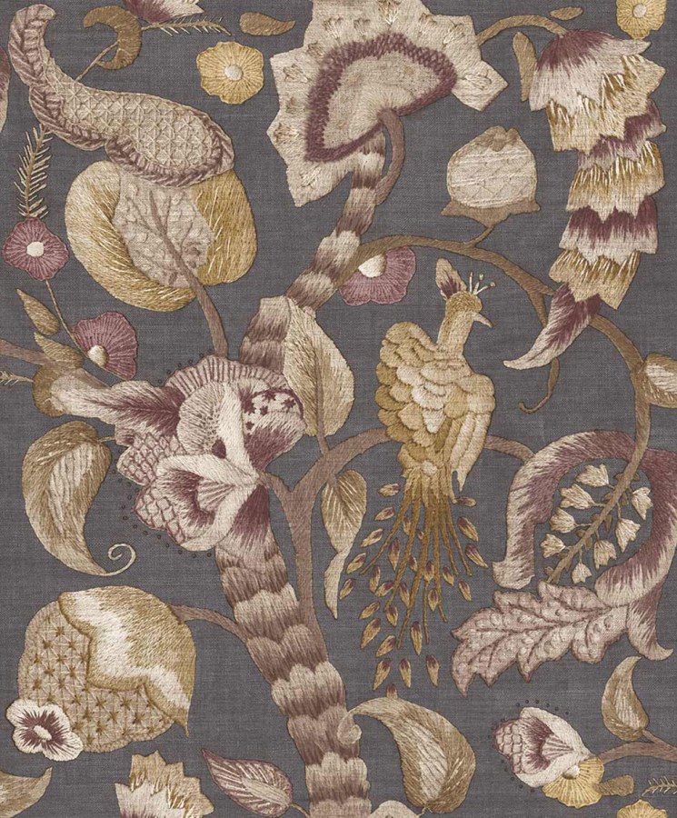 Vliesová tapeta na zeď, šedá, hnědá, kvetoucí větvičky, ptáci, 5809p Jaipur, Parato by Cristiana Masi - Parato by Cristiana Masi