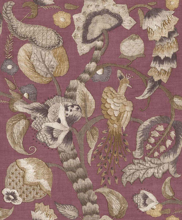 Vliesová tapeta na zeď, zelená, fialová, kvetoucí větvičky, ptáci, 5808p, Jaipur, Parato by Cristiana Masi - Parato by Cristiana Masi