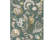 Vliesová tapeta na zeď, zelená, šedá, kvetoucí větvičky, ptáci, 5806p, Jaipur, Parato by Cristiana Masi Tapety Yara - Parato by Cristiana Masi