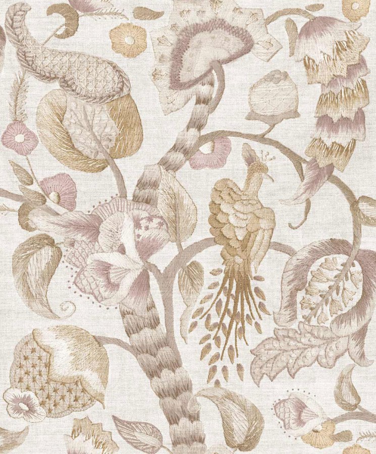 Vliesová tapeta na zeď, růžová, béžová, kvetoucí větvičky, ptáci, 5804p, Jaipur, Parato by Cristiana Masi - Parato by Cristiana Masi