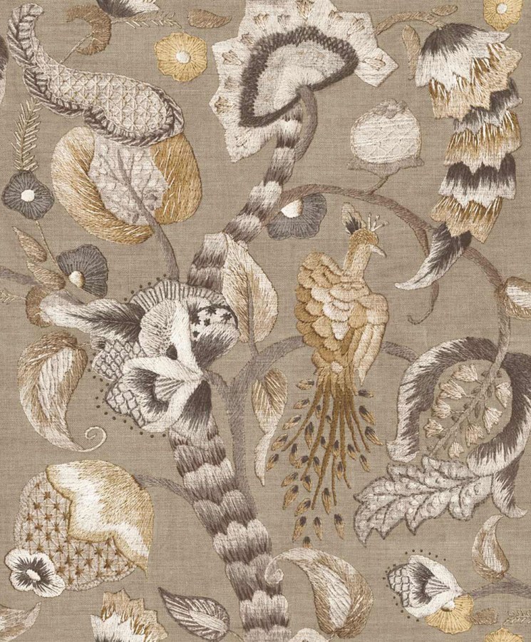 Vliesová tapeta na zeď, šedá, černá, kvetoucí větvičky, ptáci, 5802p, Jaipur, Parato by Cristiana Masi - Parato by Cristiana Masi