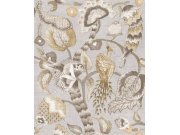 Vliesová tapeta na zeď, šedá, béžová, kvetoucí větvičky, ptáci, 5801p, Jaipur, Parato by Cristiana Masi Tapety Yara - Parato by Cristiana Masi