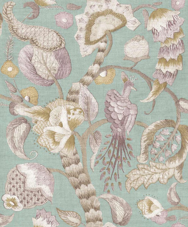 Vliesová tapeta na zeď, šedá, zelená, kvetoucí větvičky, ptáci, 5800p, Jaipur, Parato by Cristiana Masi - Parato by Cristiana Masi