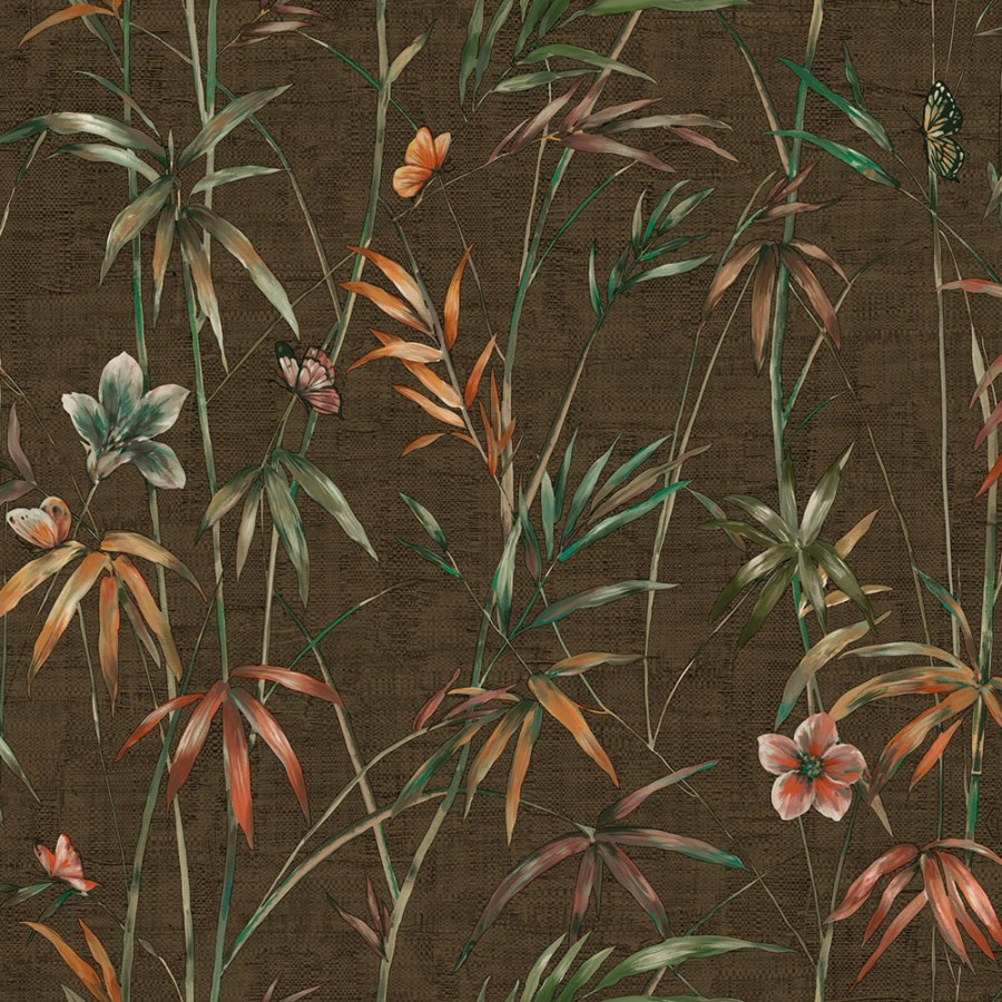 Vliesová tapeta na zeď, hnědá, zelená, látková textura, rostliny, Z81048, Philipp Plein 2, Zambaiti Parati