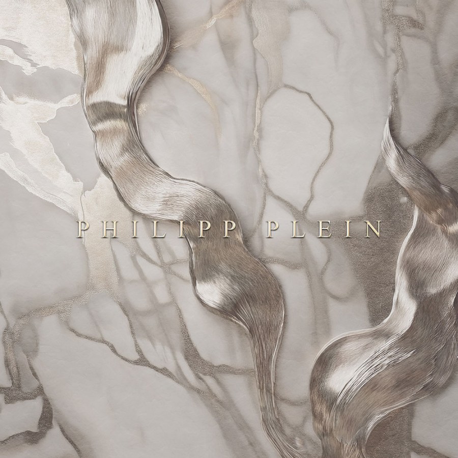 Vliesová obrazová tapeta na zeď, šedá, stříbrná, mramor, nápis, Z81071, 3x3m, Philipp Plein 2, Zambaiti Parati - Zambaiti Parati