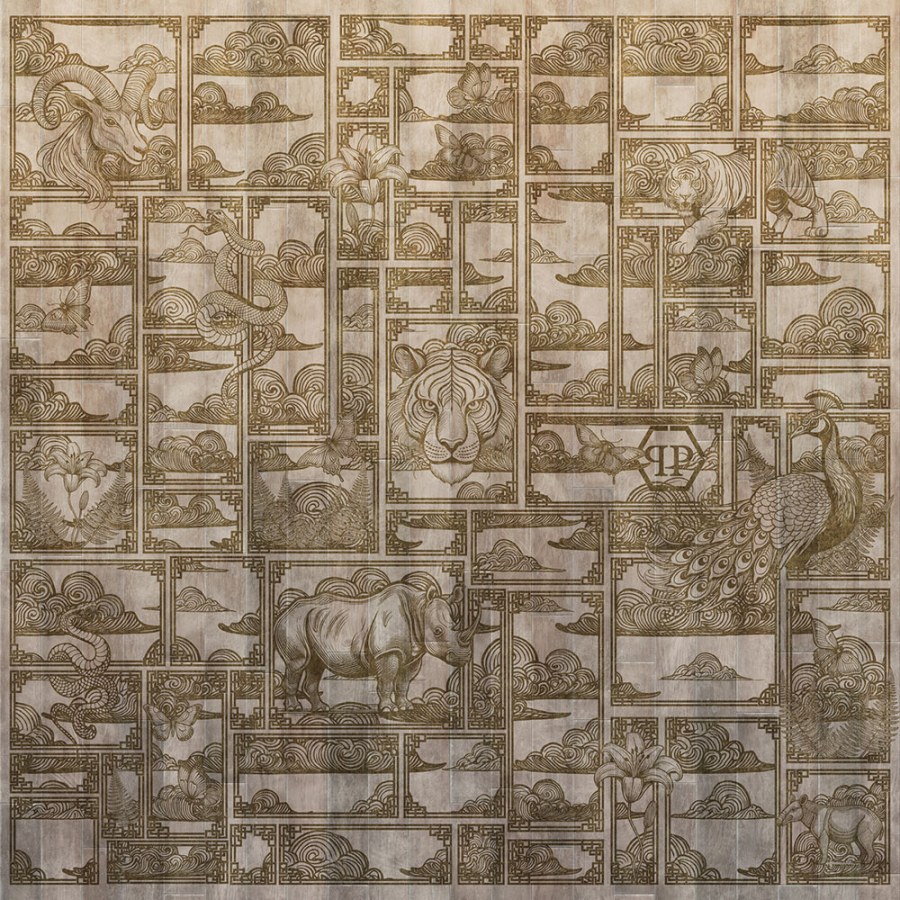 Vliesová obrazová tapeta na zeď, béžová, hnědá, tygr, obrázky, Z81065, 3x3m, Philipp Plein 2, Zambaiti Parati - Zambaiti Parati