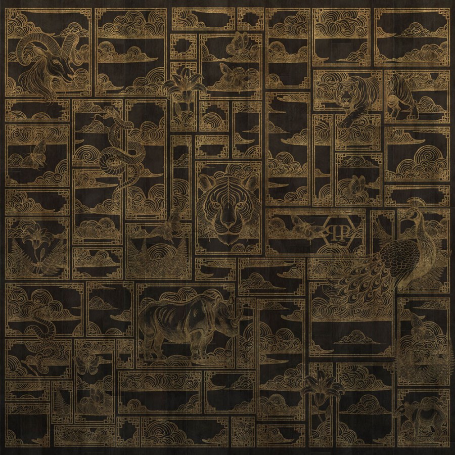 Vliesová obrazová tapeta na zeď, černá, zlatá, tygr, obrázky, Z81064, 3x3m, Philipp Plein 2, Zambaiti Parati - Zambaiti Parati