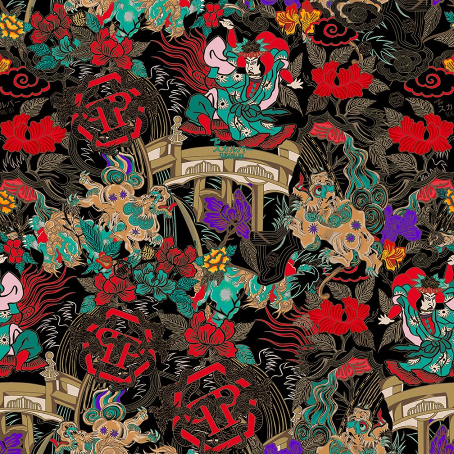 Vliesová obrazová tapeta na zeď, černá, červená, postavy, květiny, Z81079, 2x3m, Philipp Plein 2, Zambaiti Parati - Zambaiti Parati