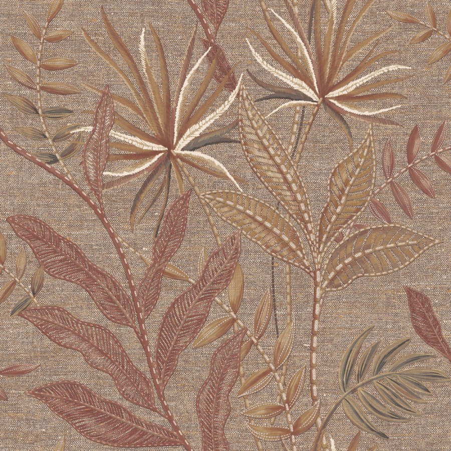 Vliesová tapeta na zeď, červená, hnědá, imitace látky, listy, TN29082, Terra Nova, Decoprint - Decoprint