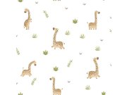 Dětská vliesová tapeta na zeď, hnědá, zelená, žirafy a rostlinky, 4440, Momi, Parato by Cristiana Masi