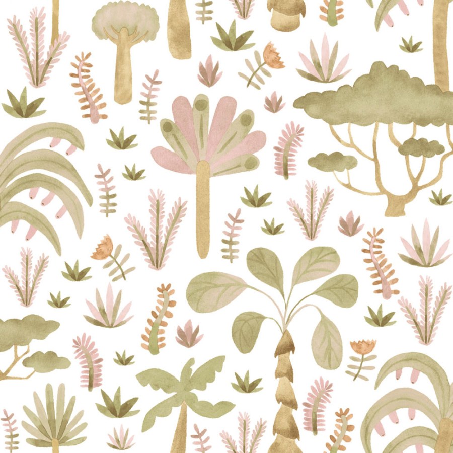 Dětská vliesová tapeta na zeď, růžová, zelená, tropické rostliny, 4423, Momi, Parato by Cristiana Masi - Parato by Cristiana Masi