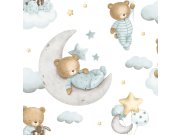 Dětská vliesová tapeta na zeď, modrá, šedá, medvídci, hvězdičky a balony, 4400, Momi, Parato by Cristiana Masi