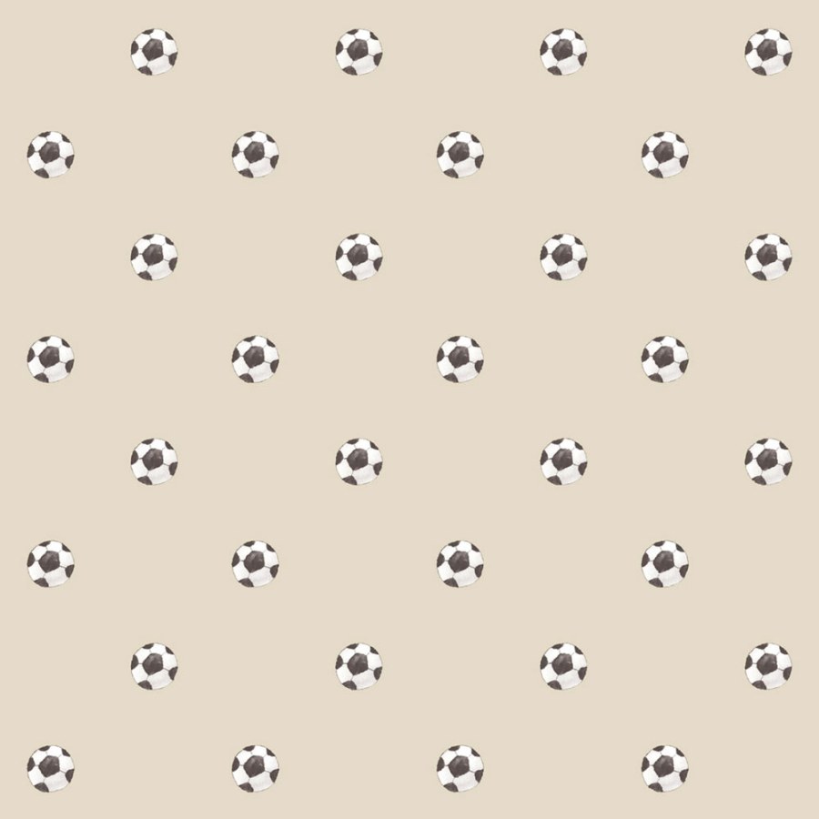 Dětská vliesová tapeta na zeď, béžová, černá, fotbalové míče, 4455, Momi, Parato by Cristiana Masi - Parato by Cristiana Masi
