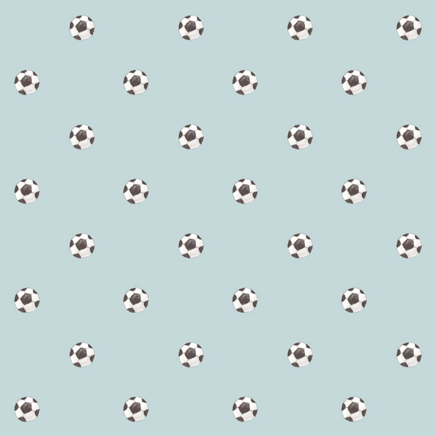 Dětská vliesová tapeta na zeď, modrá, černá, fotbalové míče, 4454, Momi, Parato by Cristiana Masi - Parato by Cristiana Masi