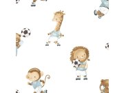 Dětská vliesová tapeta na zeď, zlatá, béžová, zvířátka hrající fotbal, 4436, Momi, Parato by Cristiana Masi
