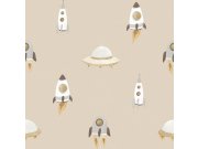 Dětská vliesová tapeta na zeď, béžová, hnědá, vesmírné lodě, 4427, Momi, Parato by Cristiana Masi