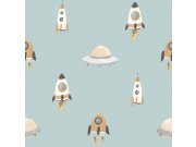 Tapety Yara Parato by Cristiana Masi - Dětská vliesová tapeta na zeď, modrá, žlutá, vesmírné lodě, 4426, Momi, Parato by Cristiana Masi Dětská vliesová tapeta na zeď, modrá, žlutá, vesmírné lodě, 4426, Momi, Parato by Cristiana Masi