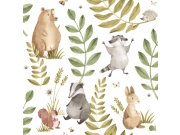 Dětská vliesová tapeta na zeď, hnědá, šedá, zvířátka a listy, 4412, Momi, Parato by Cristiana Masi