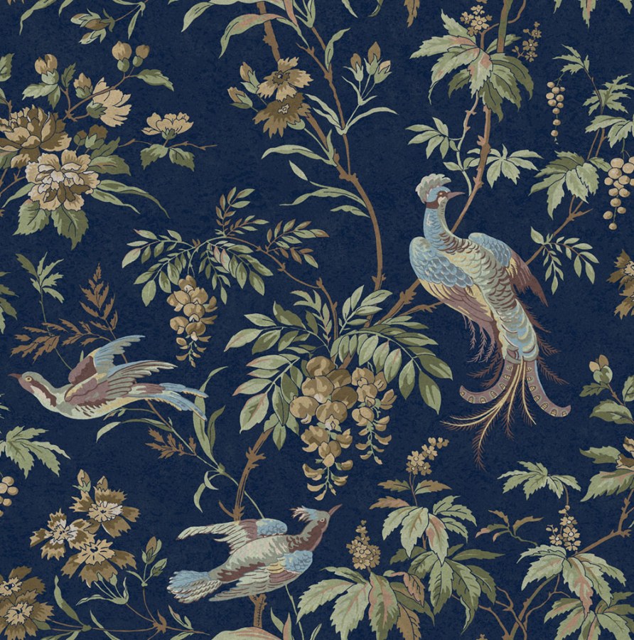 Vliesová tapeta na zeď, modrá, hnědá, květiny, ptáci, 140316, Laura Ashley 4 - Laura Ashley