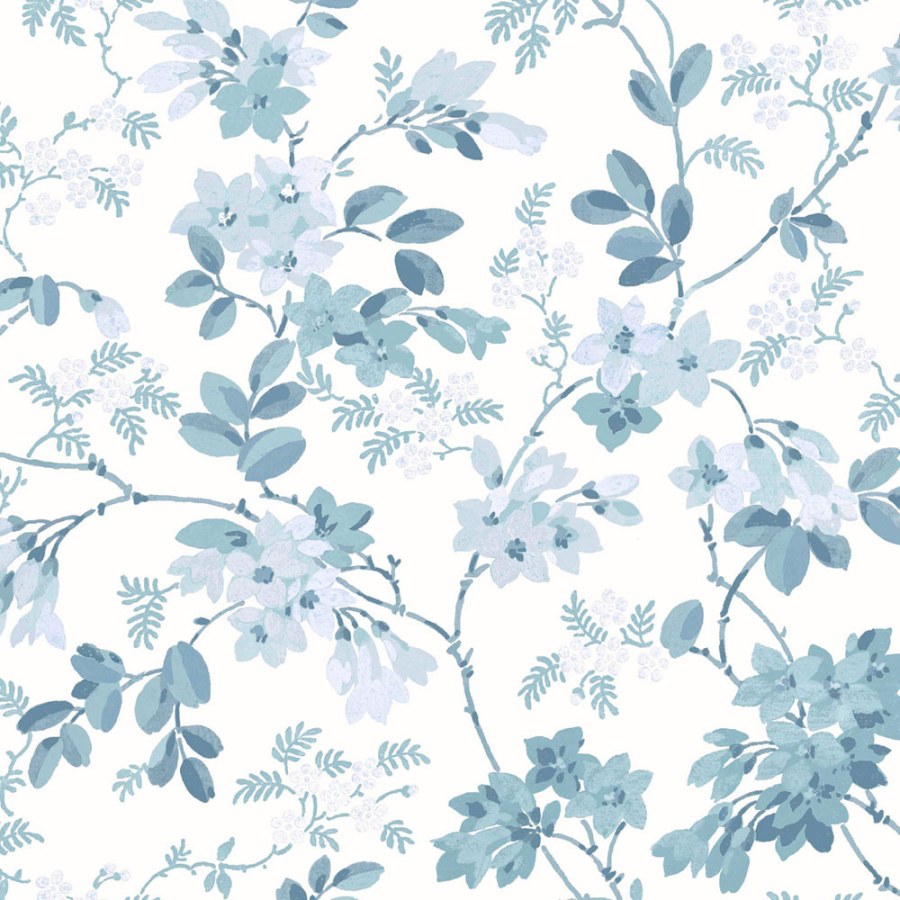 Vliesová tapeta na zeď, modrá, bílá, květy, listy, 130107, Laura Ashley 4 - Laura Ashley