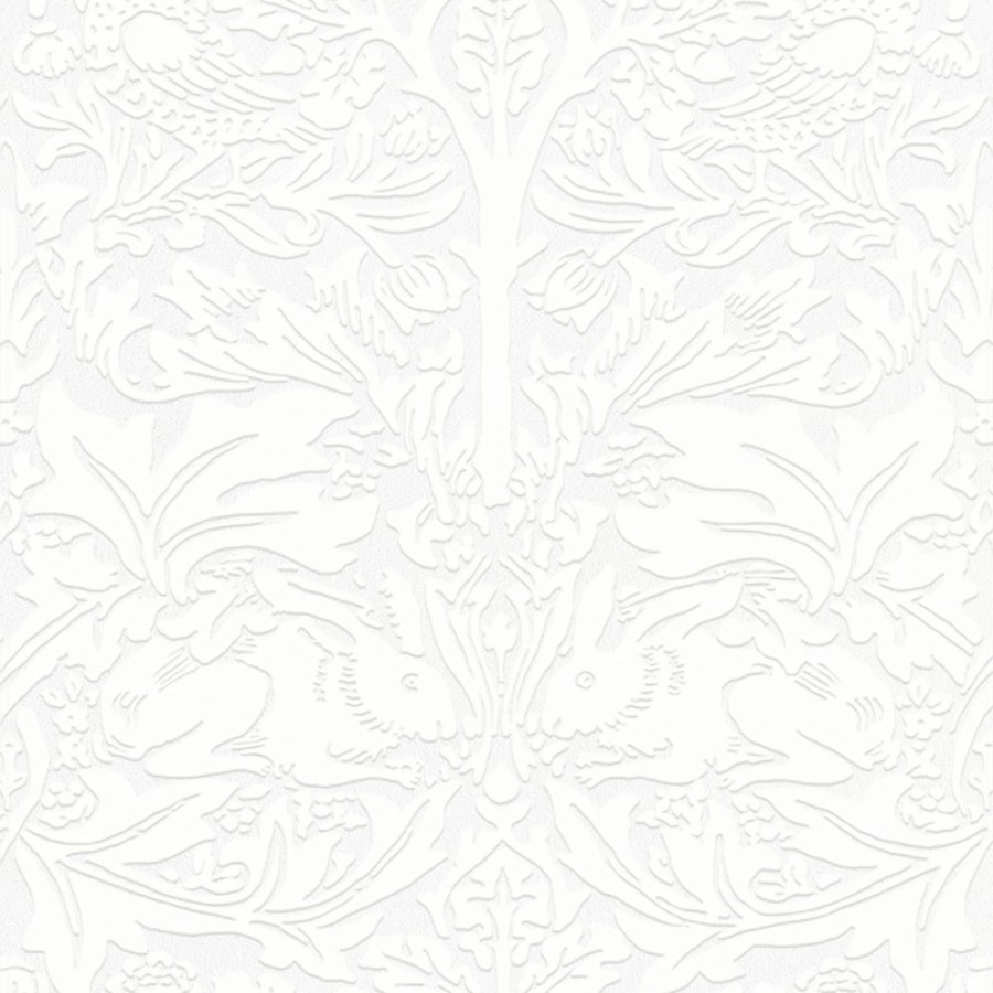 Vliesová tapeta na zeď, bílá, listy, stromy, ptáci, zajíčci, 142104, William Morris at Home vol. 2