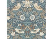 Vliesová tapeta na zeď, modrá, béžová, květiny, ptáci, 140503, William Morris at Home vol. 2